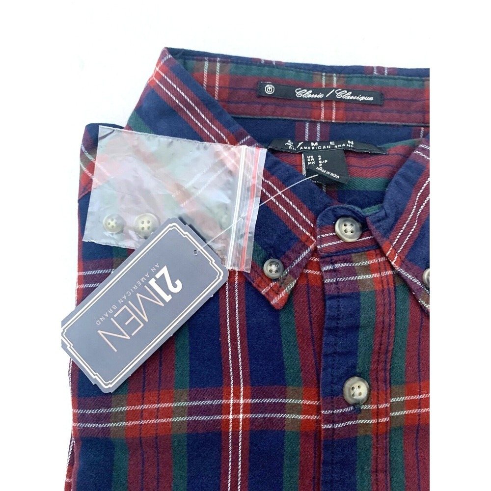 21 Men Red Blue Button Down Plaid Long Sleeve Shirt Size S NEW